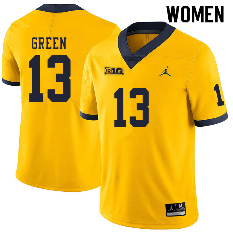 Women #13 German Green Michigan Wolverines College Football Jerseys Sale-Yellow